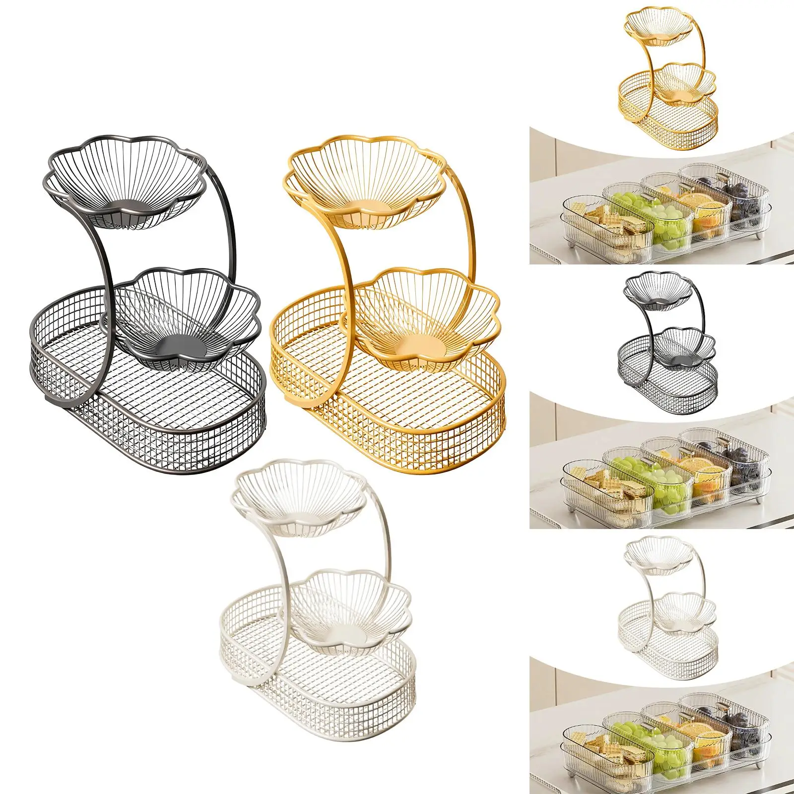 Iron Fruit Basket Three Level Bowl Stand Multi Layer Storage Organizer Rack for Countertop or Office Display