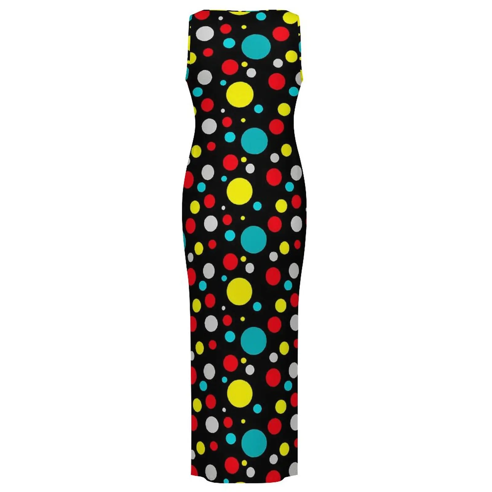 추상 공 Bodycon 복장 봄 다채로운 점 인쇄 클럽 섹시한 맥시 드레스 여성 디자인 패션 드레스 대형 3XL 4XL
