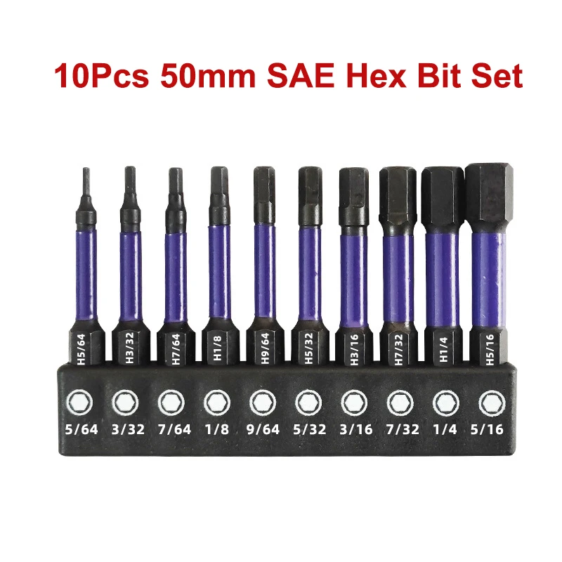 

10Pcs 50mm Screwdriver Set SAE Metric Hex Bit Set Magnetic Hex Head Allen Wrench Driver Bit S2 Key Socket Screwdriver Bits