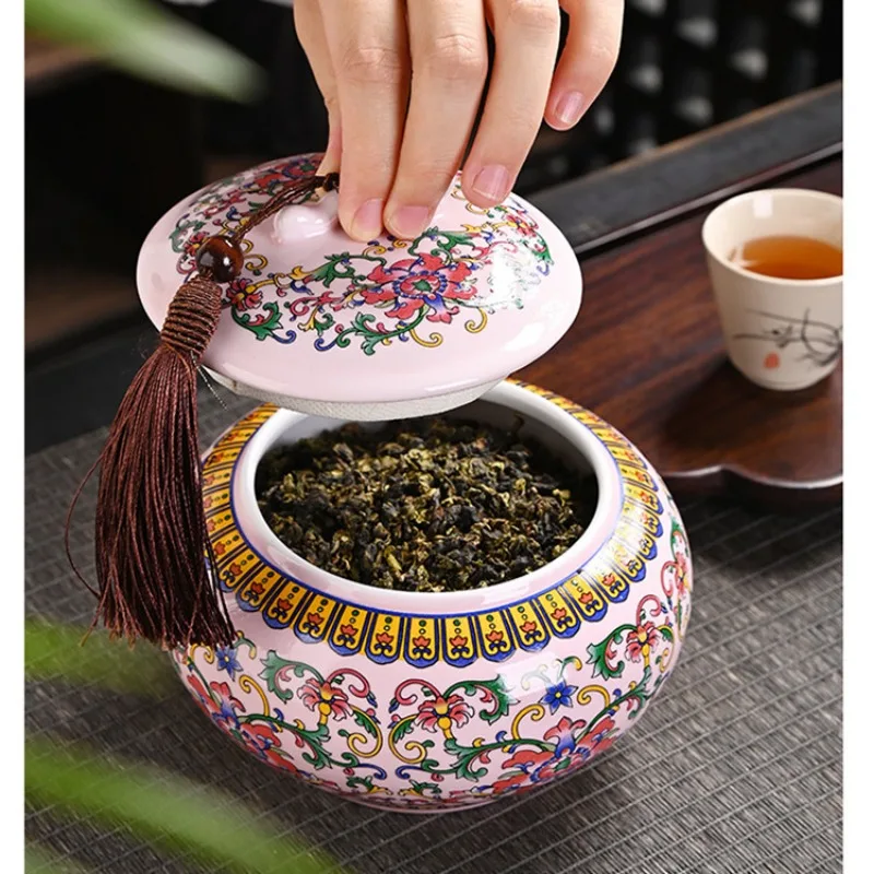 Enamel large ceramic sealed jar household snack storage jar with lid vintage tea drinking can