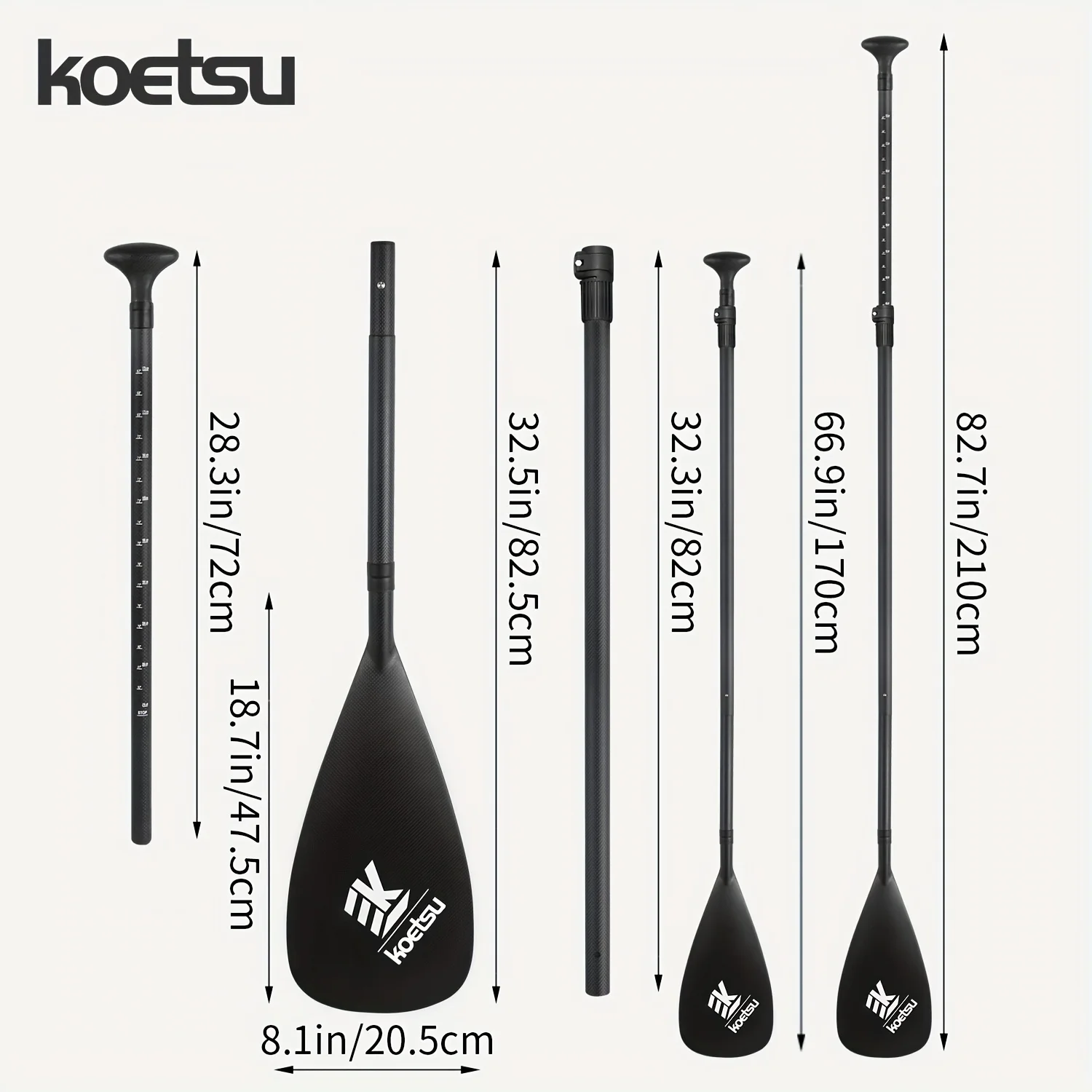 

KOETSU 3K Twill Carbon Paddle - Professional 3-Section Detachable Design for SUP/Kayak/Surfboard