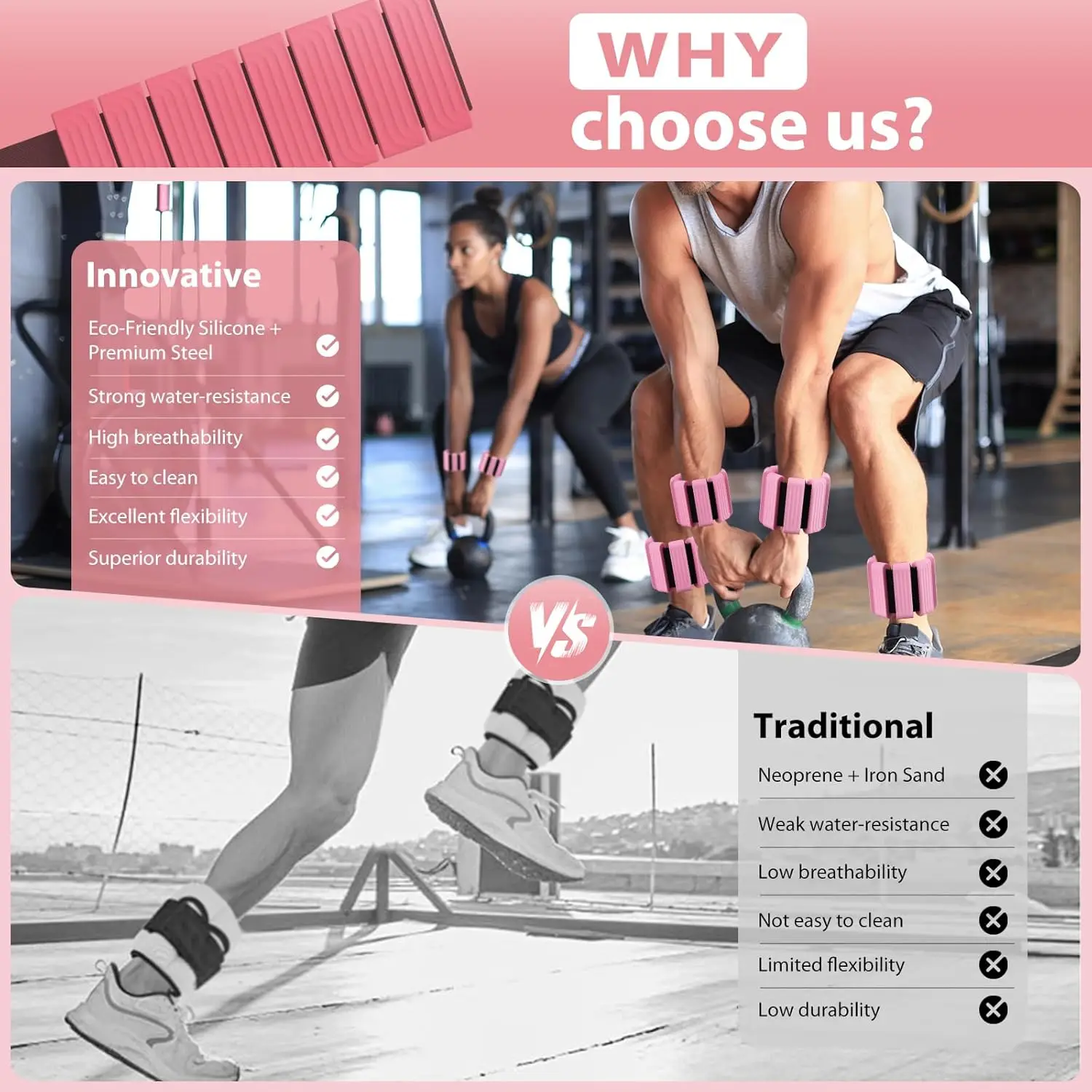 Pilates Wrist and Ankle Weights for Women - Adjustable Weighted Bangles for Men, 2 lbs Weighted Arm Bands Foot Leg Weights for W