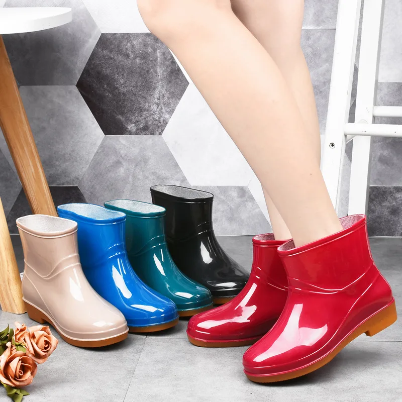 Short Rain Boots Women Round Toe Non-slip Rain Shoes Rubber Boots Garden Galoshes Slip-on Soft Bottom Rainboots Dropshipping