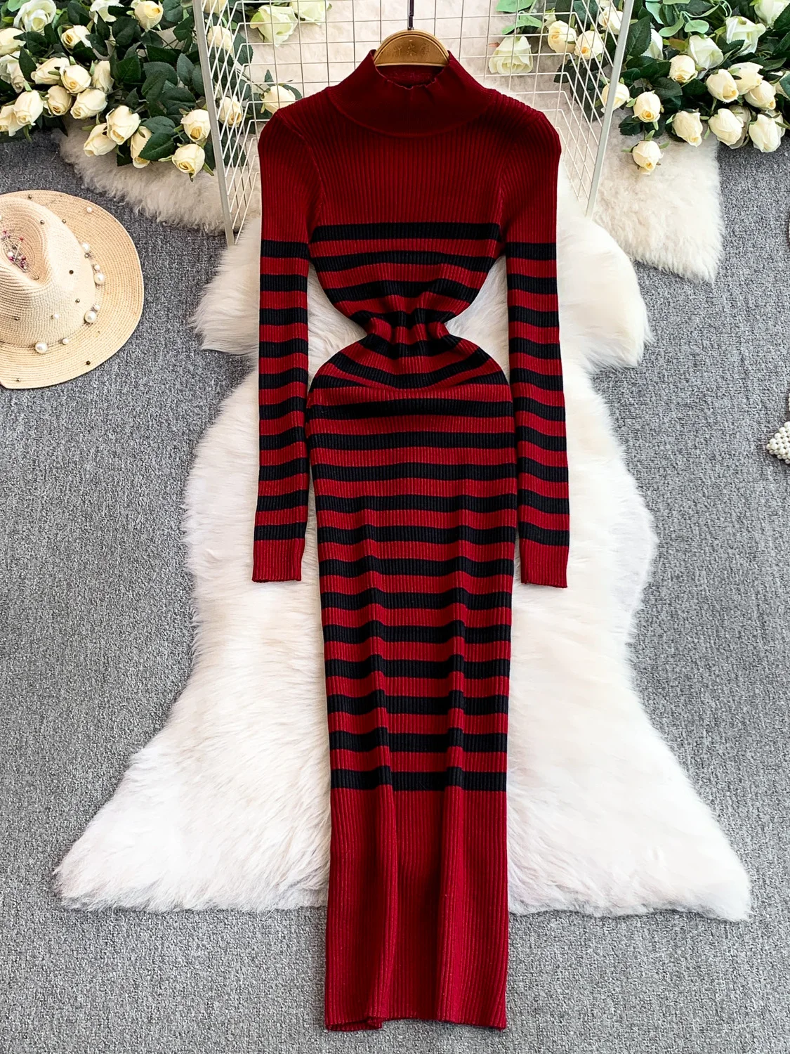 Coreano sle gola alta de malha dr feminino outono inverno cintura elástica atrevida base camada longa malha dr