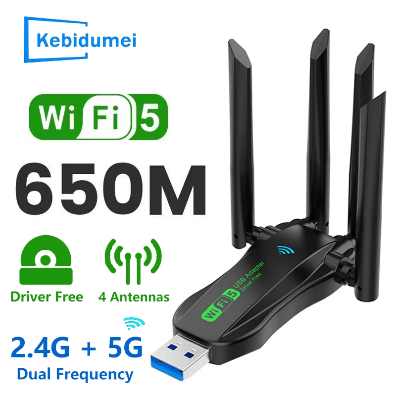 USB 3.0 WiFi Adapter 650Mbps Network Card Dual Band 2.4G/5GHz Wi-Fi Dongle 4 Antenna Wireless Receiver For Desktop Laptop PC