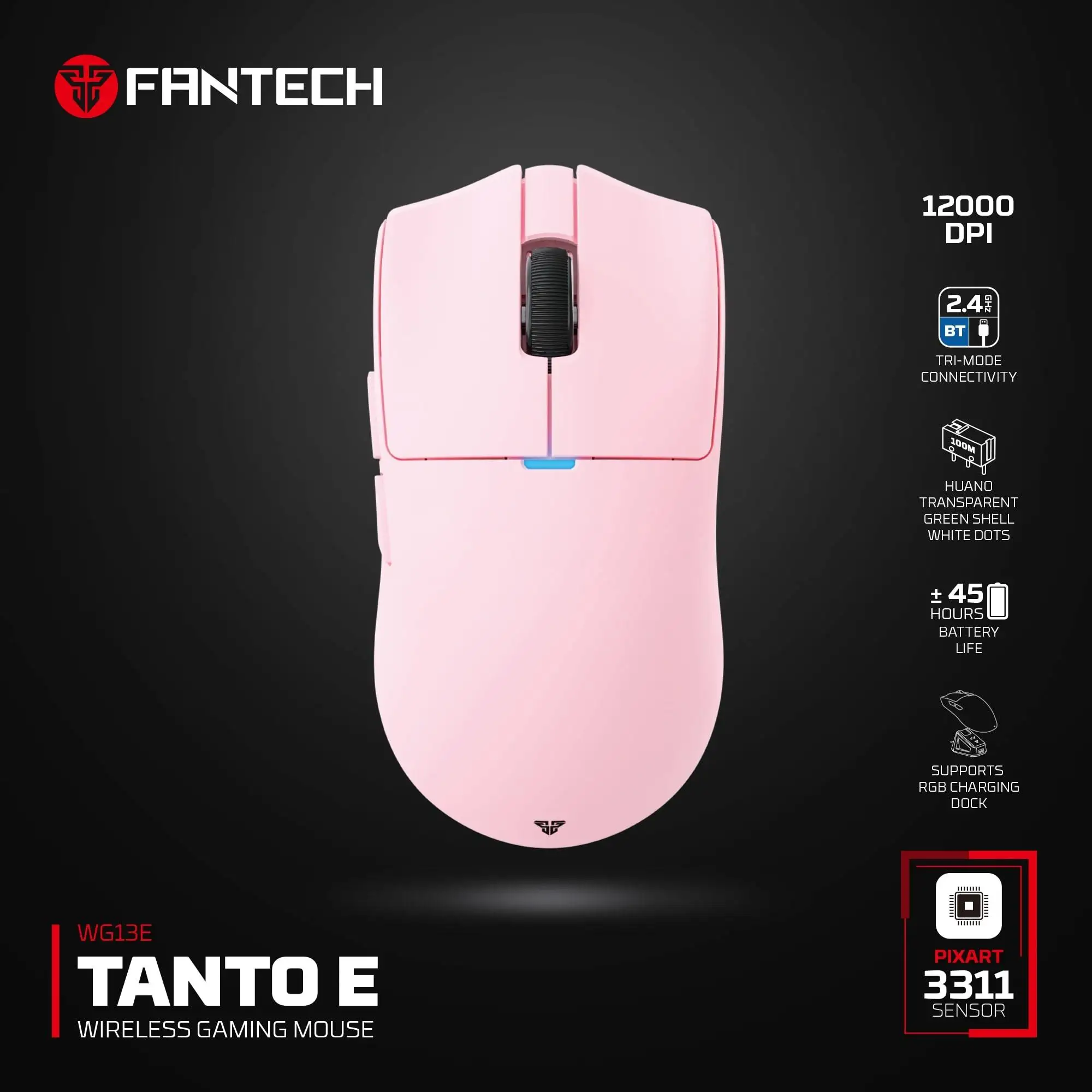 FANTECH TANTO E WG13E ワイヤレスゲーミングマウス PAW3311 1000Hz ポーリングレート 12000DPI 300IPS 有線ゲームマウス コンピューター用