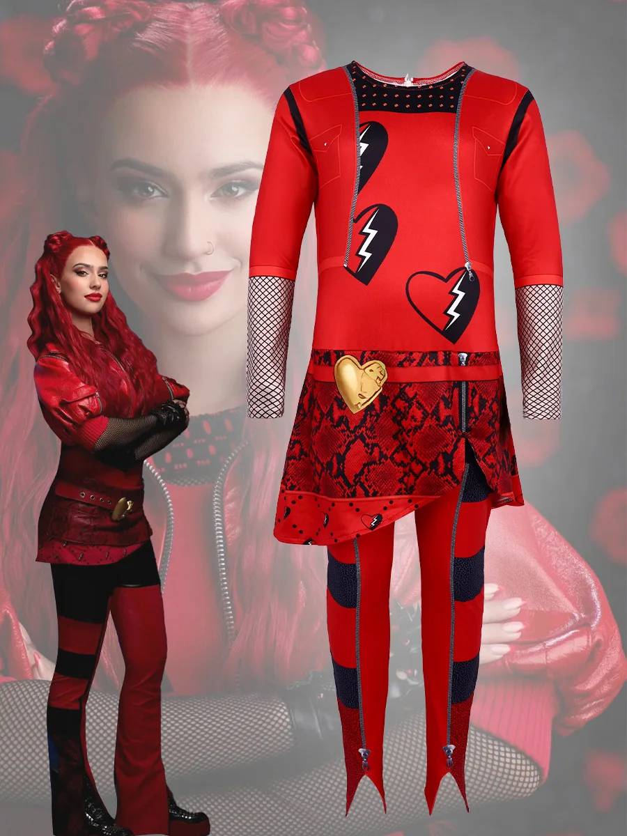 Per bambini Halloween Cosplay Discendenti 4 Bridget Chloe Costume Carnevale Ragazze Rosso Regina di Cuori Street Punk Masquerade Dress