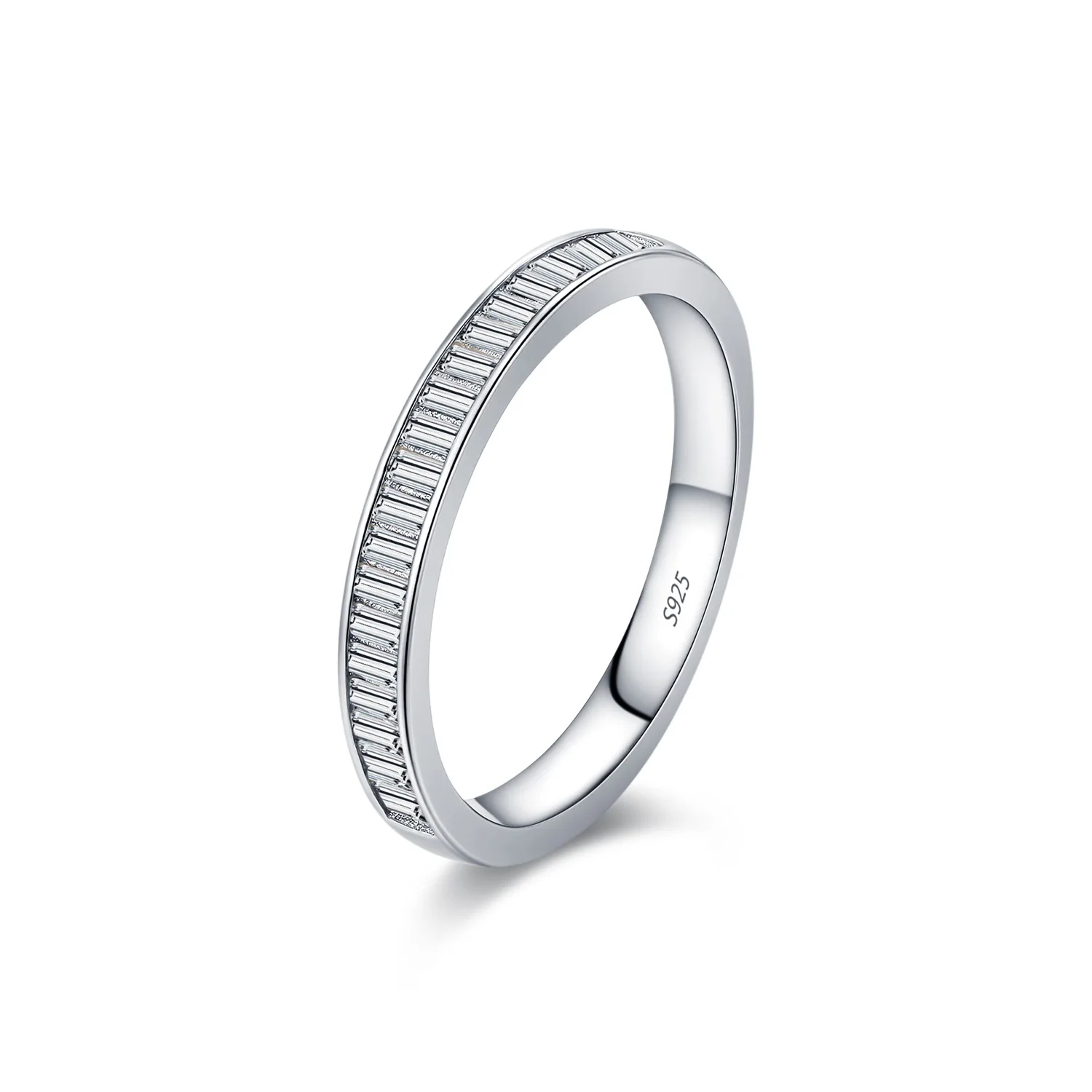 

LYEE CYEE 925 Sterling Silver Ladies Eternity Band Rings, Brilliant D Color Rectangular Moissanite Stackable Daily Fine Jewelry