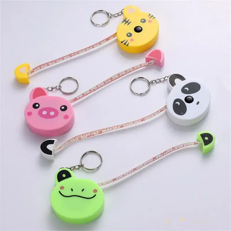 Cartoon Tape Measure 0-150cm 0-60 Inch Mini Portable Cute Animal Shape Key Ring Automatic Tape Measure Panda Frog Piggy Tiger