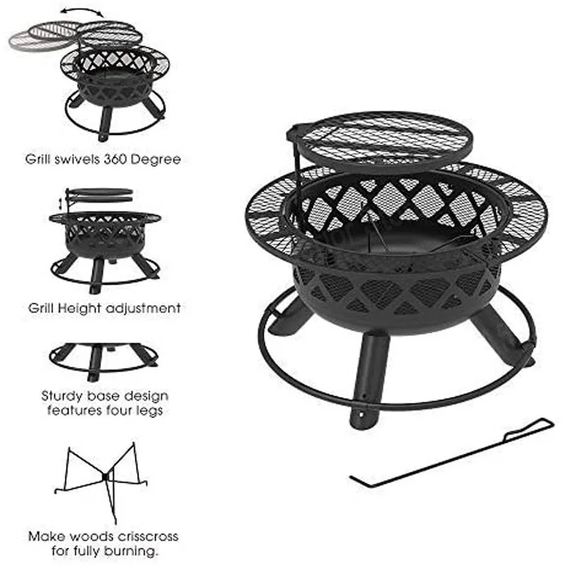 Camping Bonfire Cooking Grill Luxury Outdoor Garden Furniture Gazebo Metal BBQ Grills Bowl Fire Pit Tables