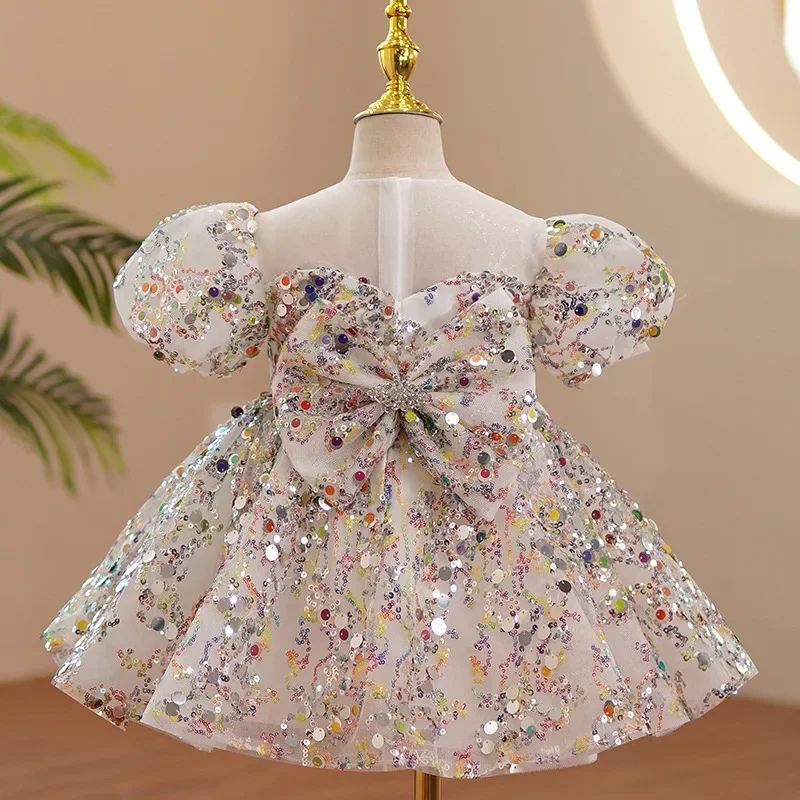 Kids Luxury Party Dresses for Girls Prom Dress Birthday Ball Gown Children Evening Formal Sequin Clothes 3y To 14 Years