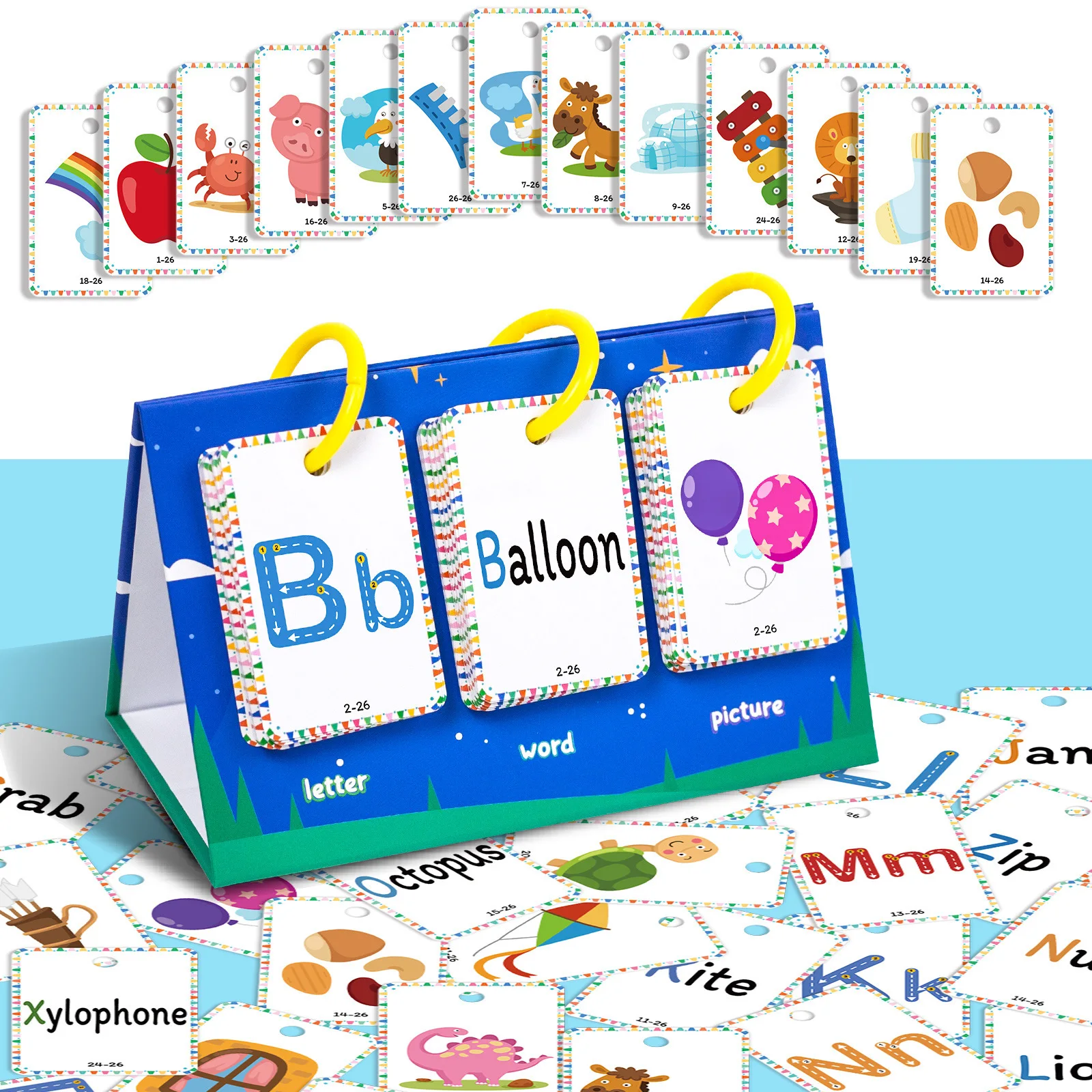 

1Set Flashcards Early Education Alphabet Words English Letters Thick Material Easy Cards for Home School