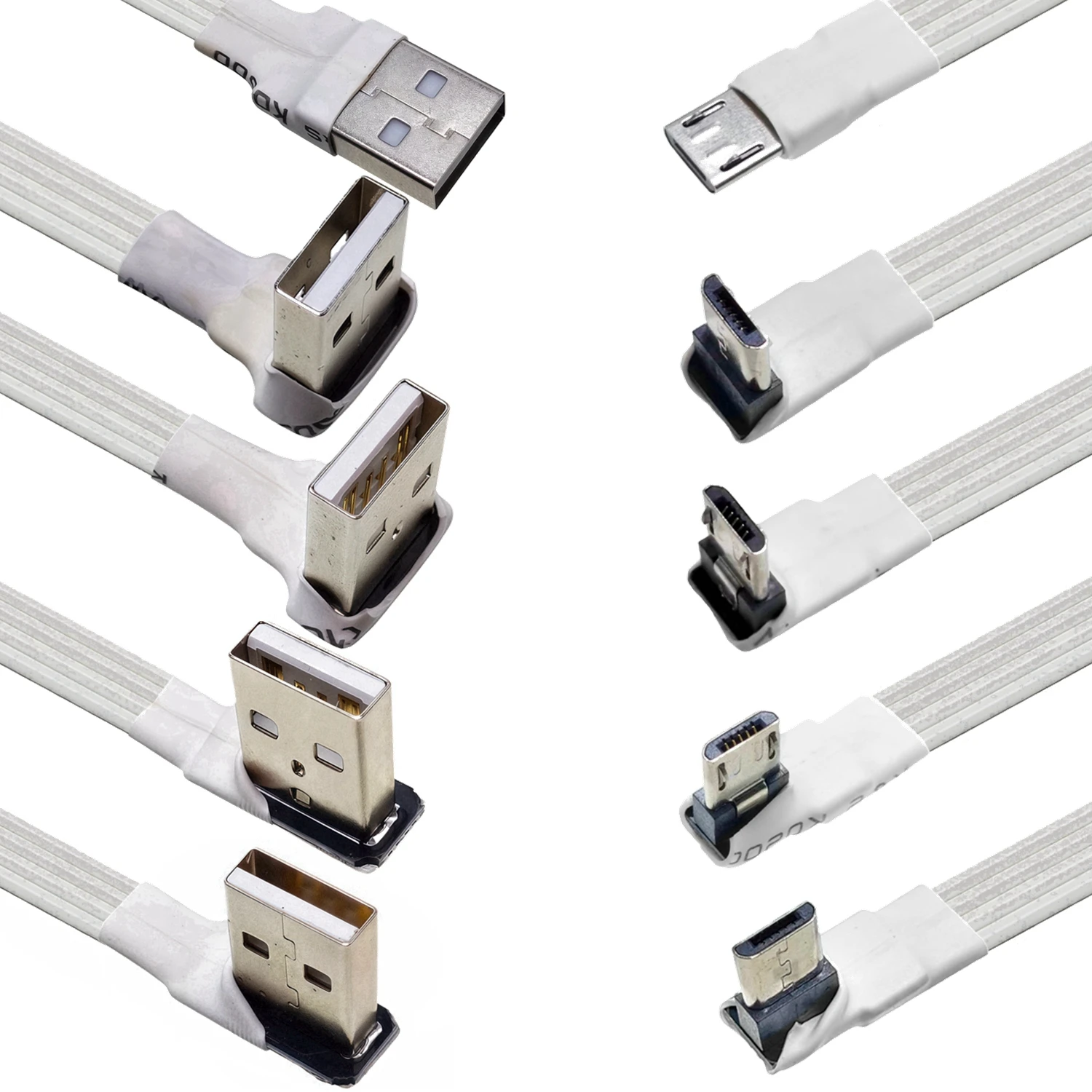 White 10CM 20CM Super Flat Flexible Up & Down & Left & Right Angled 90 Degree USB Micro USB Male to USB Male Data Cable 1M 2M 3M