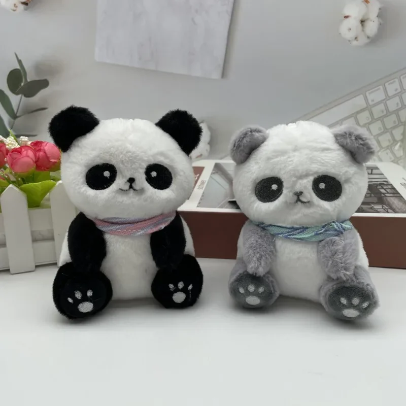 Bonito sentado Panda Animais Brinquedos de pelúcia macios Hobbies, requintada mochila Kawaii Decoração, chaveiro, presentes de aniversário para meninos