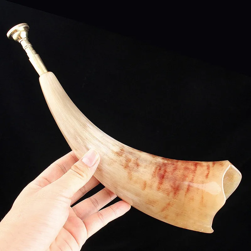 Natural Yellow Ox Horn Portable Blowing Horns Professional Adults Children Performance Ox Horn Ethic Wind Playing Instrument