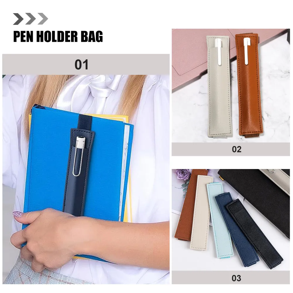 6Pcs Easy Clean PU Pen Holder Pouch with Adjustable Elastic Band for Capacitive Stylus Pens Notebook Journal Tablet