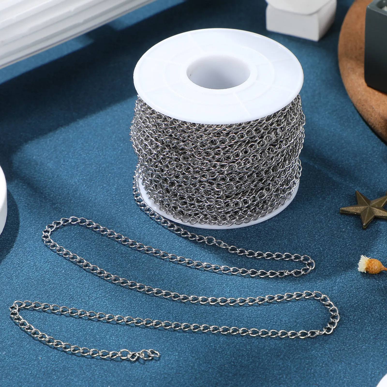 

1 Roll 82Ft Stainless Steel Chain for Jewelry Making Silver Curb Link DIY Craft Supplies Necklace Bracelet Pendant Extender