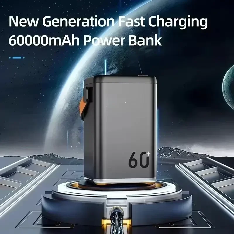 60000mAh Portable Outdoor Power Bank 45W Output Built-in 30W PD Fast Charging and LED Light for iPhone Xiaomi Mobile Phones