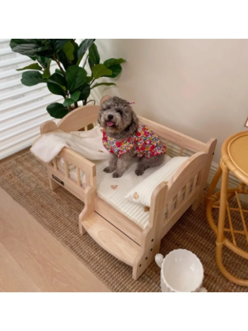 Wooden Bottom Elevated Velvet Soft Pet Sofa Dog Bed Pet Furniture Dog Sofa Pad Bed Dog Sleeping Bed