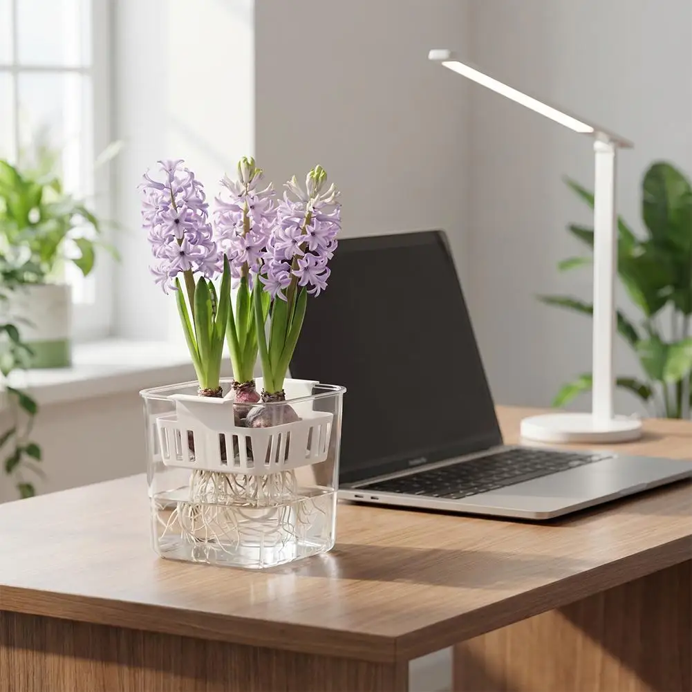 Tulip Bulb Hydroponic Planter Light Transmitting Flower Pots Four Compartment Inner Basket Self Watering PP Container for G T1Q1