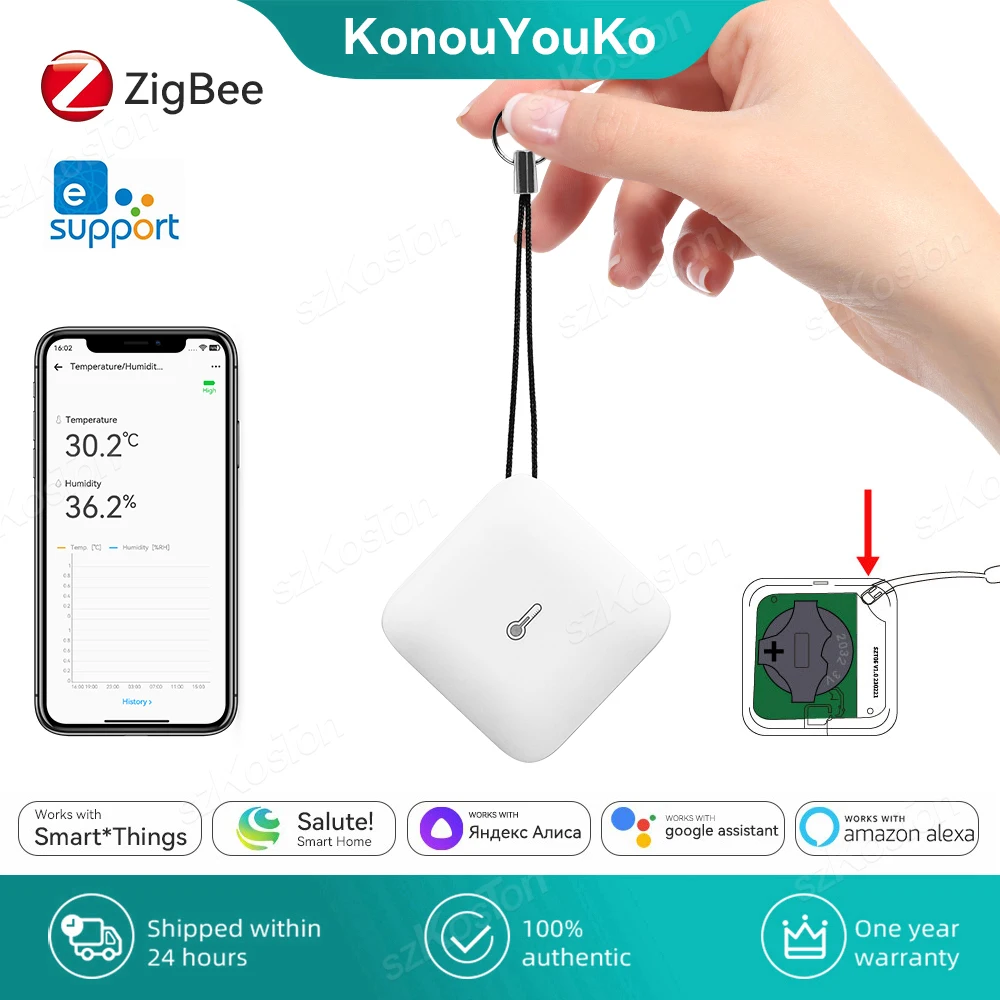 eWeLink APP Smart ZigBee Temperature and Humidity Sensor with Lanyard Indoor Hygrometer Thermometer for Alexa Google Home