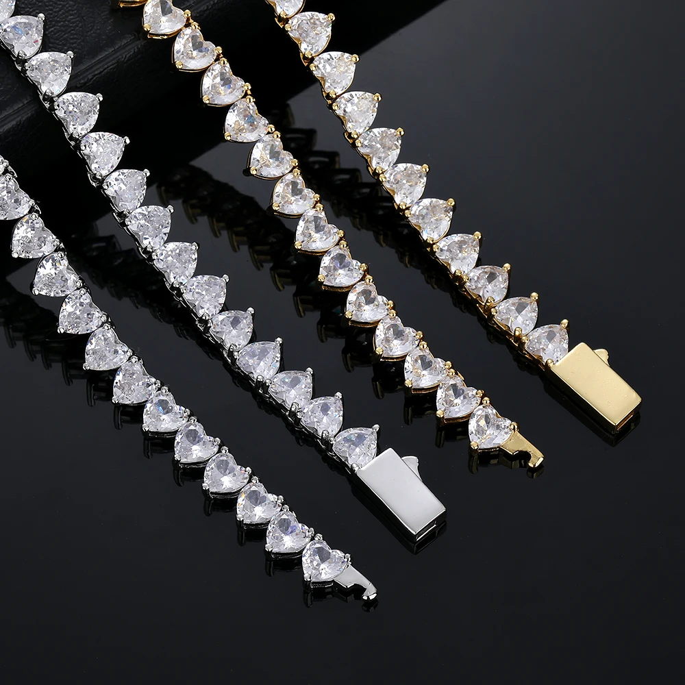 DropShipping Heart Shape CZ Hip-Hop Tennis Chain Iced Out Bling Necklace For Women Girlfriend Valentine's Gift Fashion Jewelry