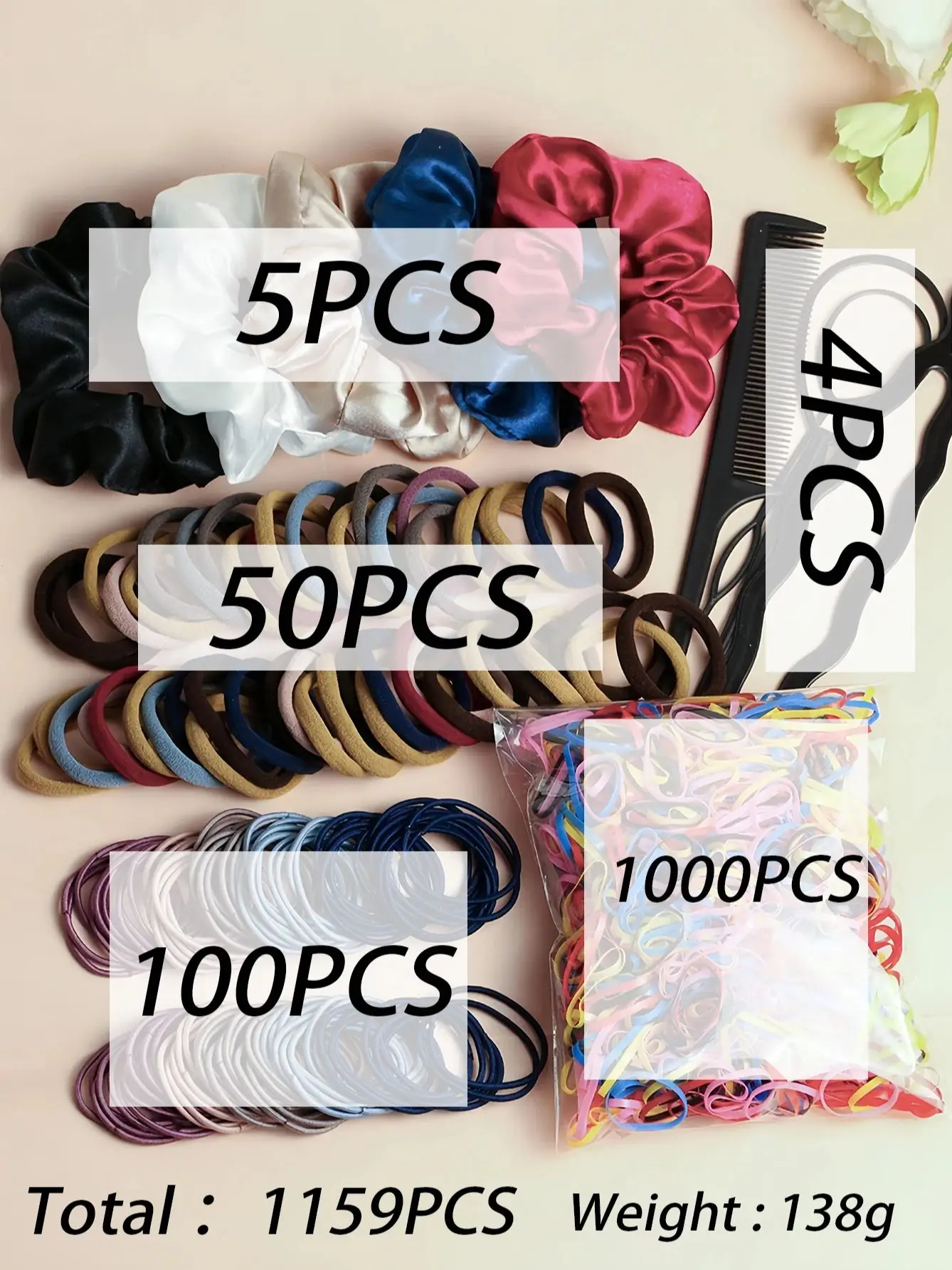 1159pcs/set Woman' Dark Color Scheme Elastic Hair Bands Hair Accessories Set Includes Hair Accessories, Hair Bands Rubber Bands