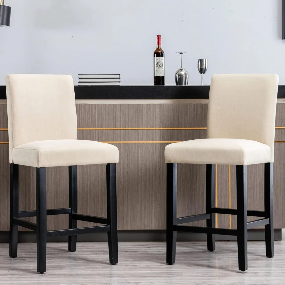 Classic 24 Inches Counter Height Stools Upholstered Bar Stools with Solid Wood Legs Set of 4(Fabric Beige)