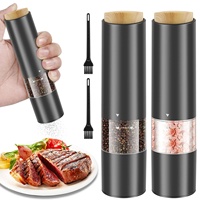 Electric Salt Pepper Grinder,with Wood Lid,Ceramic Burr Mill For Herb/Pepper/Spice,Adjustable Kitchen Grinding Gadgets,Black