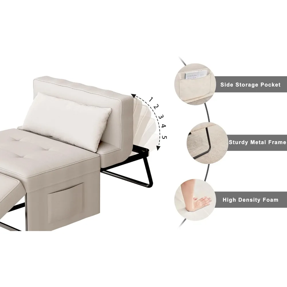 كرسي أريكة سرير Tbfit مع وسادة، سرير عثماني 4 في 1 متعدد الوظائف، ضيف كتان قابل للتعديل ومتعدد الوظائف قابل للطي