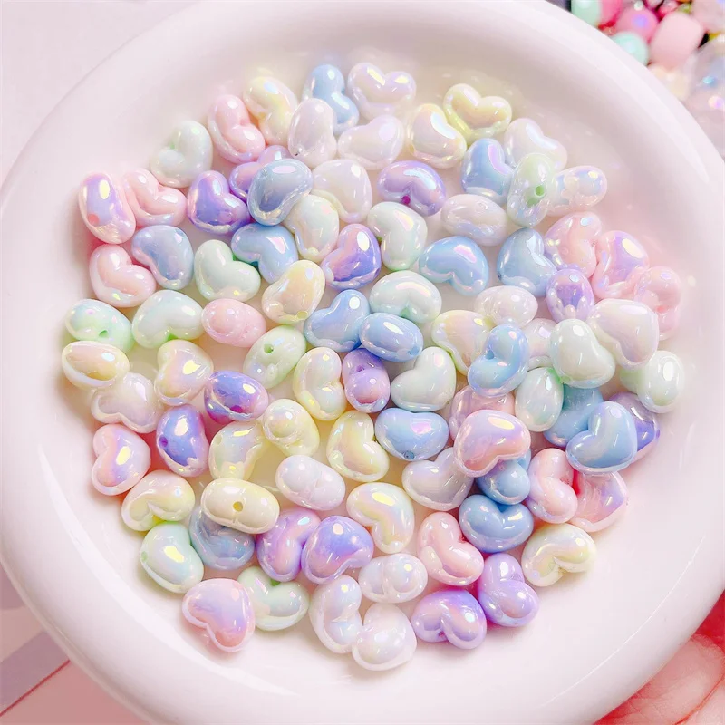 15MM Acrylic Electroplating Cream Color Heart Vertical Hole Bead Loose Beads Handmade DIY Making Bracelet Necklace Accessories