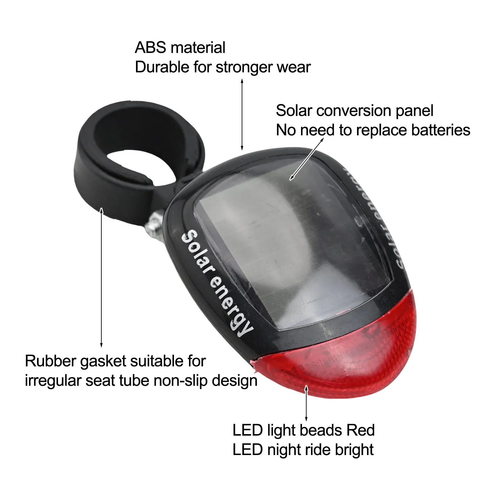 

Bike Safety Light Bicycle Taillight For Night Rides 2 Red LEDs Easy Installation Multiple Lighting Modes Solar Energy