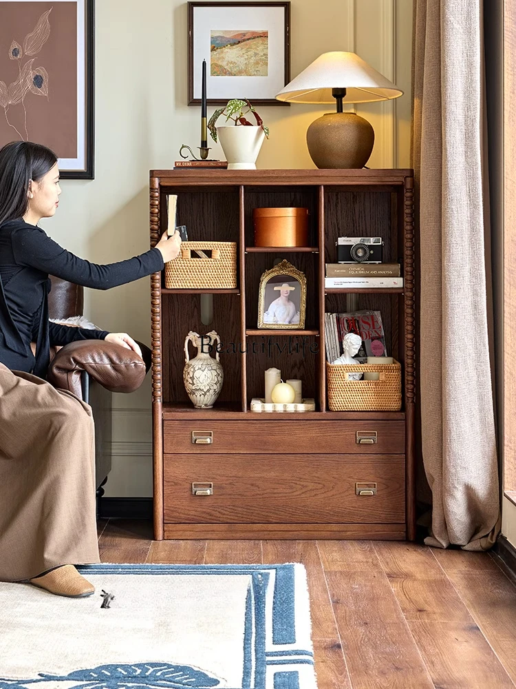 

02French retro solid wood modular combination low bookshelf half wall locker