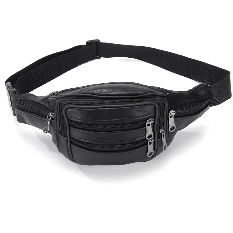 

Genuine Leather Men's Fanny Pack Waist Bag For Phone Pounch Male Messenger Bag Multi-pocket Running Travel Waterproof Chest Bag