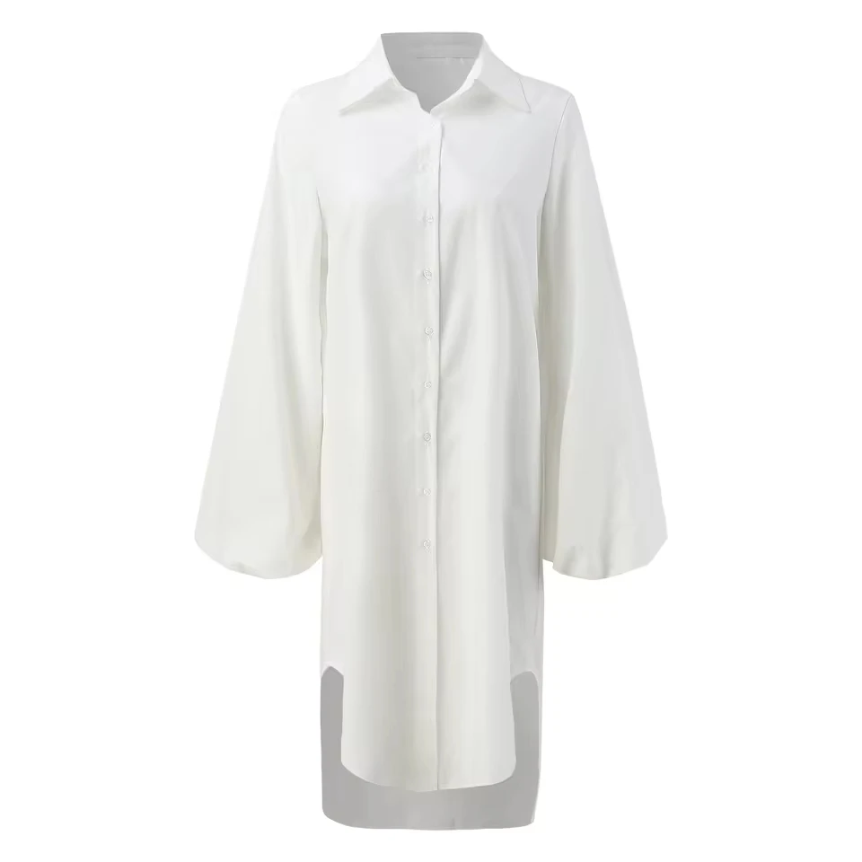 

Loose Skirt Long Sleeve Shirt Slit Dress Outfits Women Party Casual Chic Cardigan Dress Elegant Solid Color Streetwear Vestidos