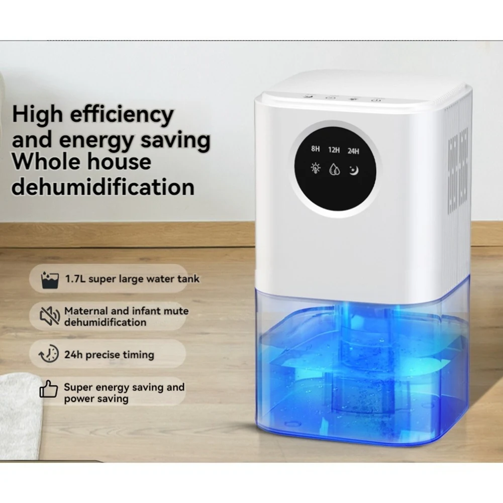 Deshumidificador inteligente clásico para el hogar, portátil, de gran capacidad, 1,7 l, adecuado para el sótano del baño, con sincronización y luces de colores, enchufe del Reino Unido
