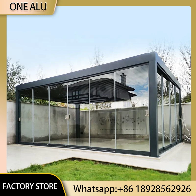 

4x3m 3x4m Motorized Aluminum Pergola with Glass Sliding Doors LED Lights All-season Use