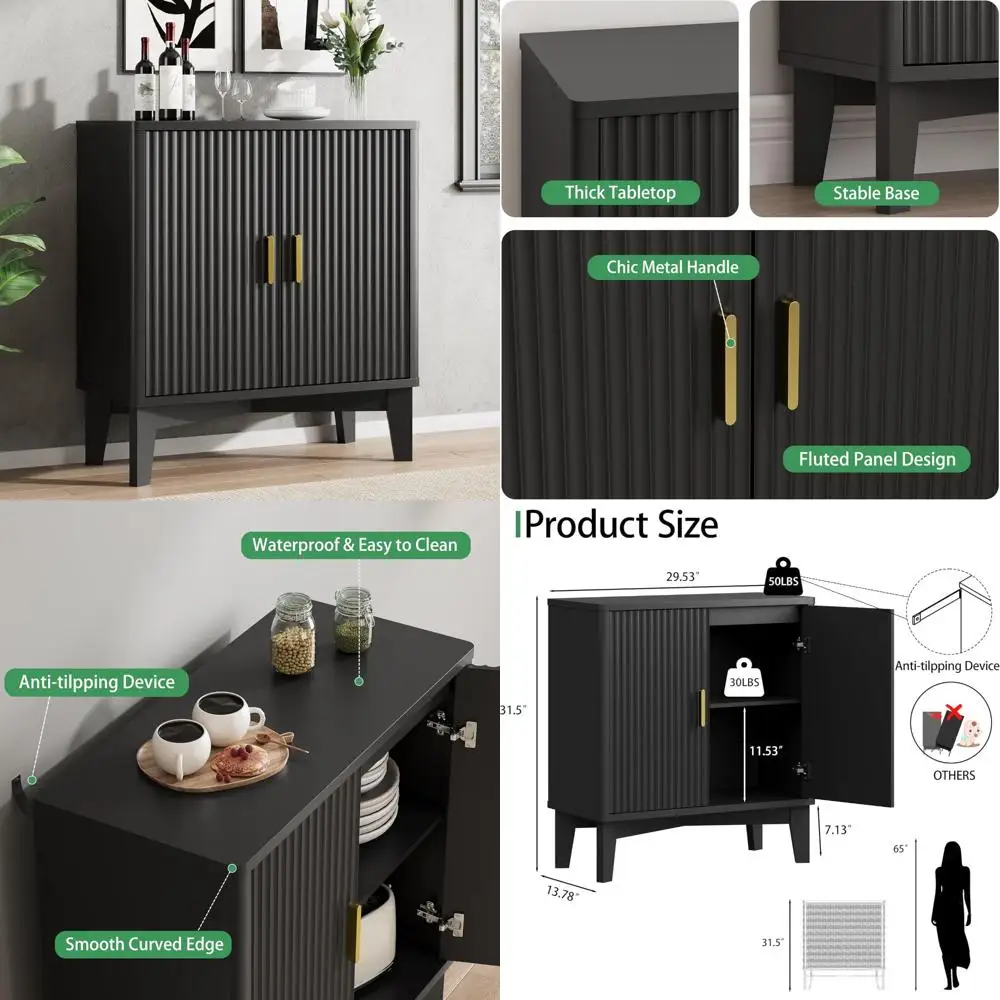 

Mid Century Modern Buffet Cabinet with Adjustable Shelves and Storage for Coffee and Wine