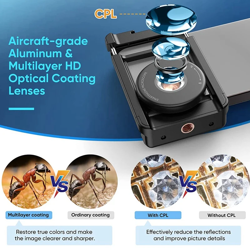 Phone Macro Lens 100X Microscope Micro-Camera With LED Light CPL Handheld Pocket Compatible With Smartphone Parts