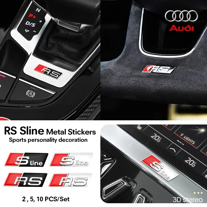 3D Aluminum SLINE RS Badge Car Steering Wheel Sticker Auto Emblem Decoration Accessories for Audi A4 A3 A5 A6 A7 A8 Q3 Q5 Q7 Q8