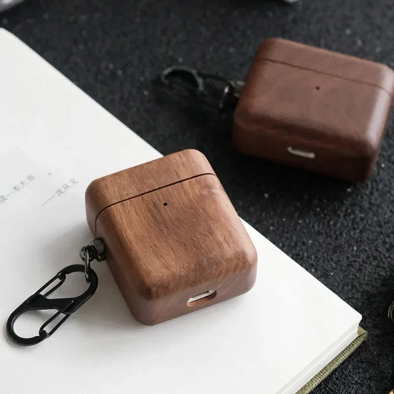 

Walnut Wood Headphone Case, Wireless Bluetooth Earphone Sleeve, Split-Type Protective Shell, Retro Style, Stylish Holder Sleek