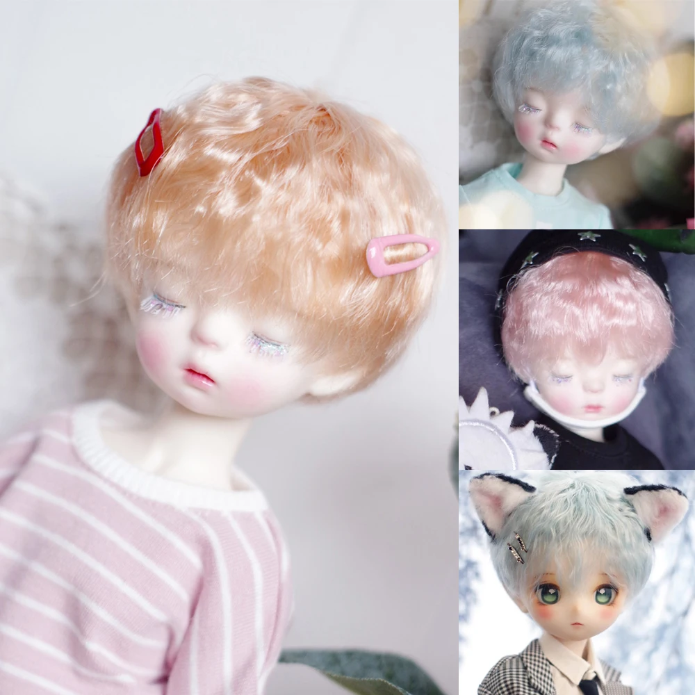 D09-P360 children handmade toy  1/8 1/6 1/4 1/3 MSD bjd doll wig blue pink orange Soft short hair with broken curls 1pcs