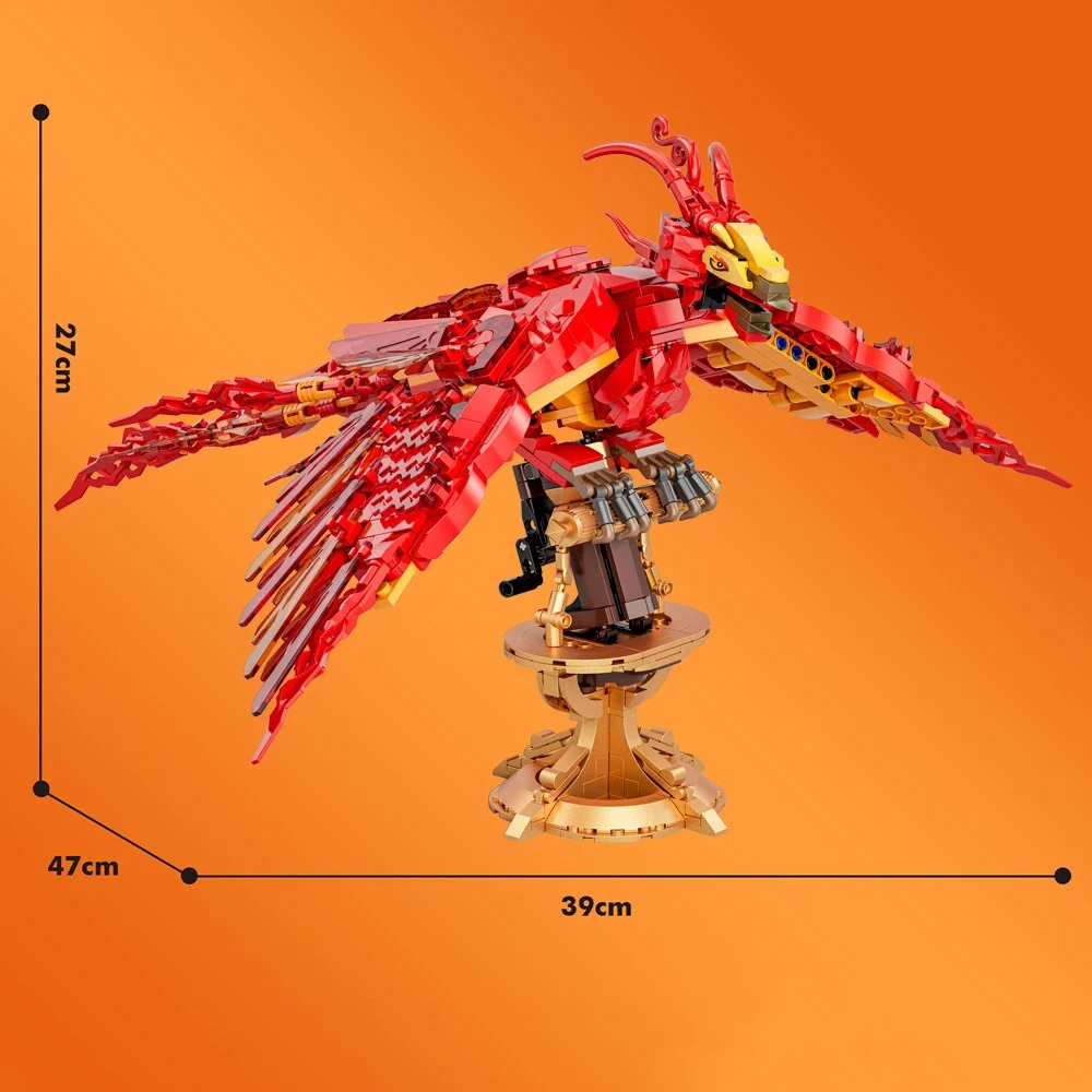 938 pçs mundo mágico fogo phoenix blocos de construção modelo exibição animais míticos chineses moc tijolos montagem brinquedos presentes natal