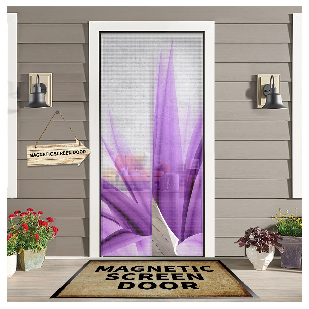 Flowers Purple Petals Beautiful Kitchen Door Curtain Mosquito-proof Window Screen Bedroom Magnetic Door Curtain