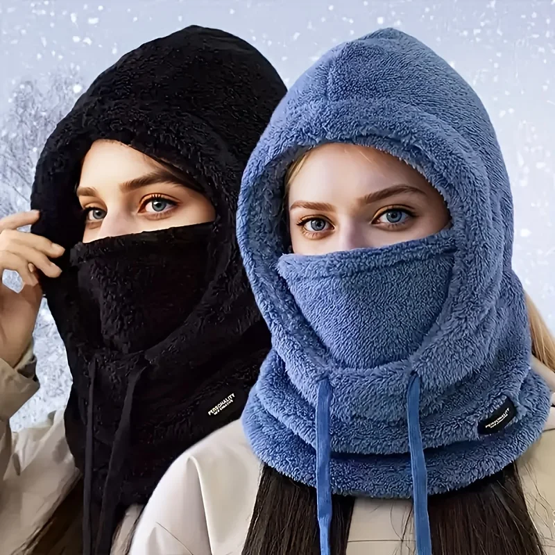 1/2/3 PCS Fleece-Lined Hooded Scarf Women'S Thick Warm Neck Gaiter Ear Protection Winter Outdoor Windproof Full Face Cover