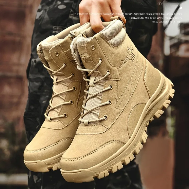 

Mens Tactical Boots Fashion Casual High-Top Boots Outdoor Non Slip Hiking Boot Lace Up Desert Ankle Boots for Men Security Shoes