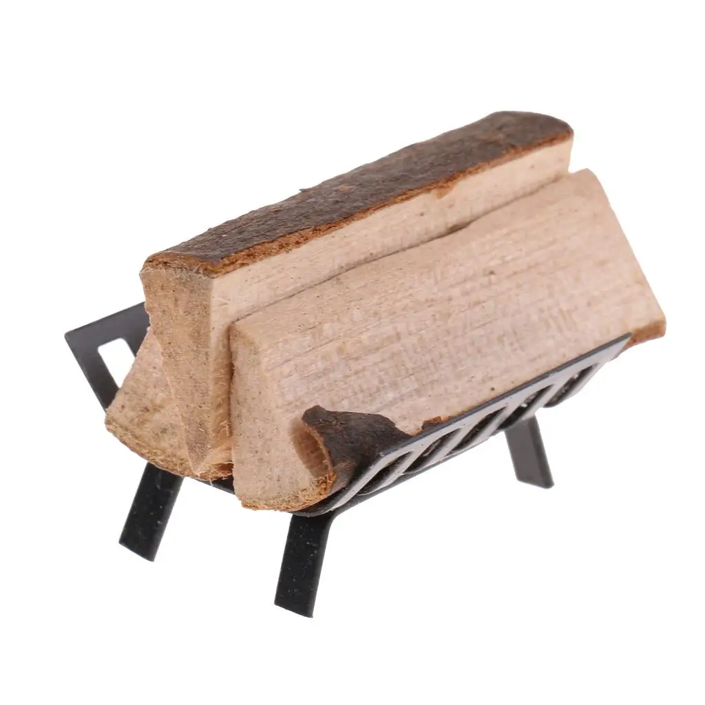 1/12 Puppenhaus Miniatur Metallregal mit Brennholz für Wohnzimmerkamin