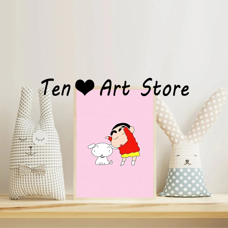 ShinChan Anime Kids Lovely Dog Poster Canvas Printing Kids Room Home Wall Art Decor Crayon Shinchan Living Room Anime Wall Decor