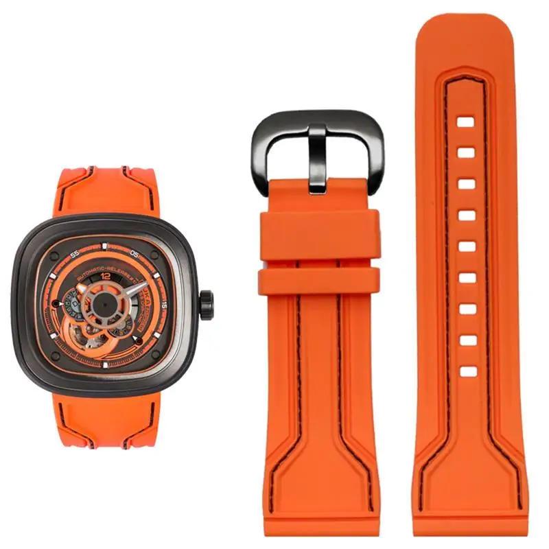 

Rubber watch band for men Friday waterproof sweat proof Diesel watch chain 28mm black orange watch accessories