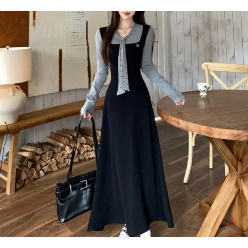 

Шикарные повседневные элегантные осенние платья в горошек, вечерняя уличная женская одежда больших размеров